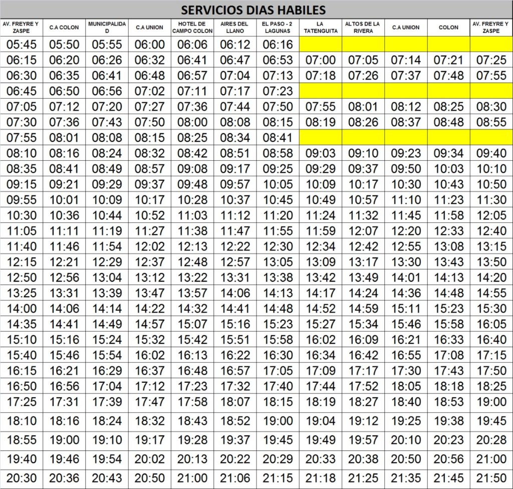 Horarios colectivos - Zona Country