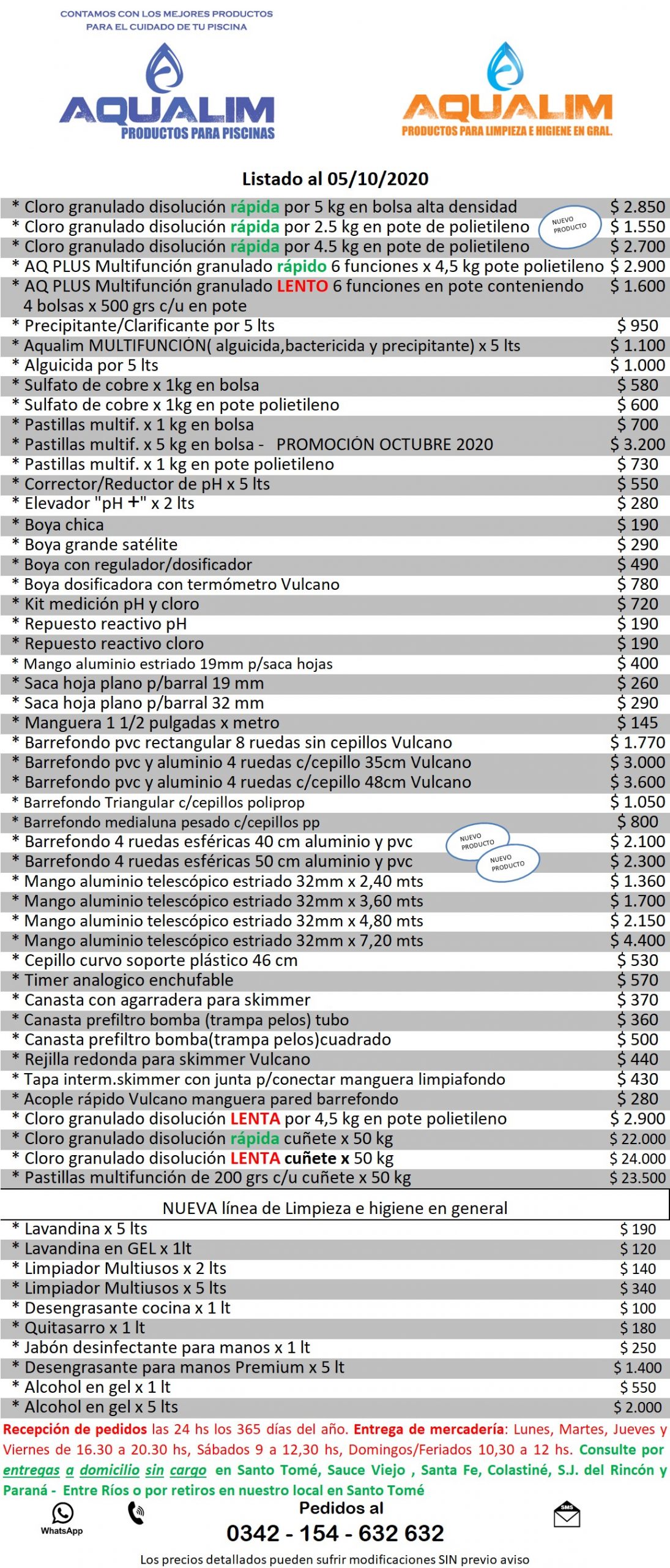 Productos para piscinas, de limpieza e higiene en general