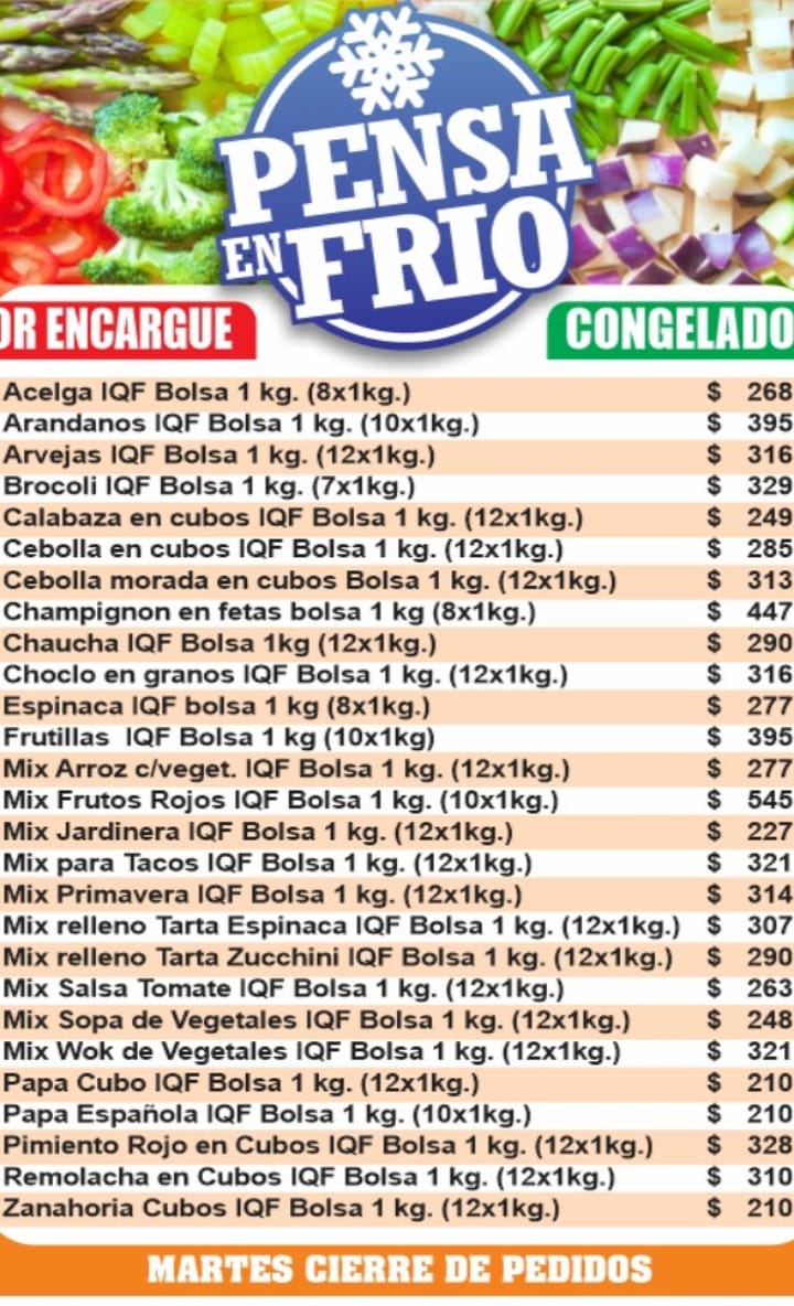 Frutas y verduras congeladas en Zona Country